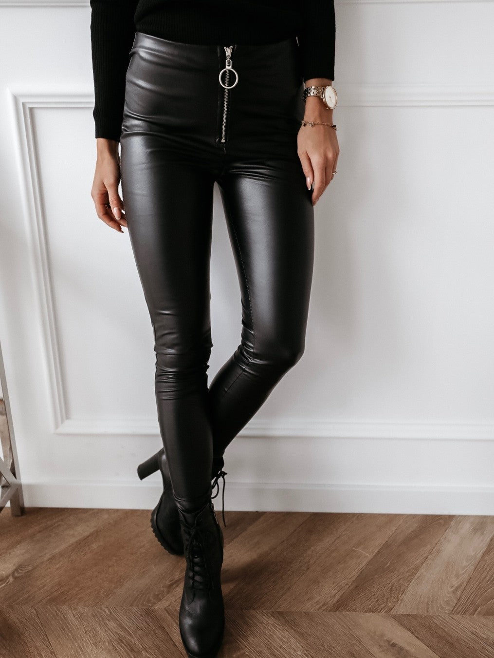 Women’s Black PU Leather Skinny Pants – Sleek Pencil-Fit Faux Leather Trousers, S–2XL