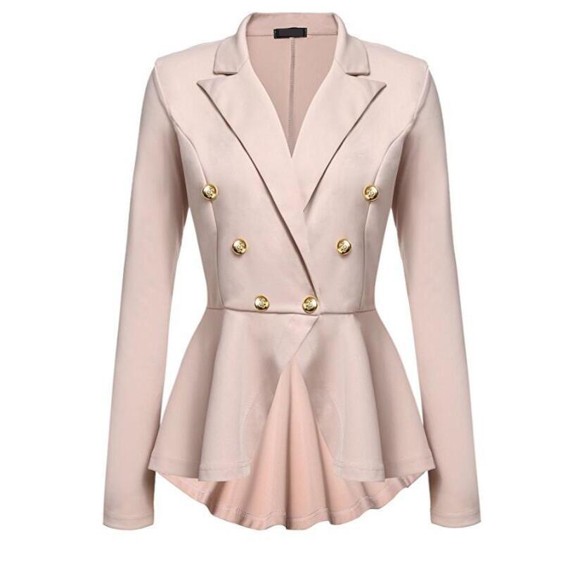 Women’s Double-Breasted Cotton Blazer – Slim-Fit Metal Button Long-Sleeve Jacket, S–XXL