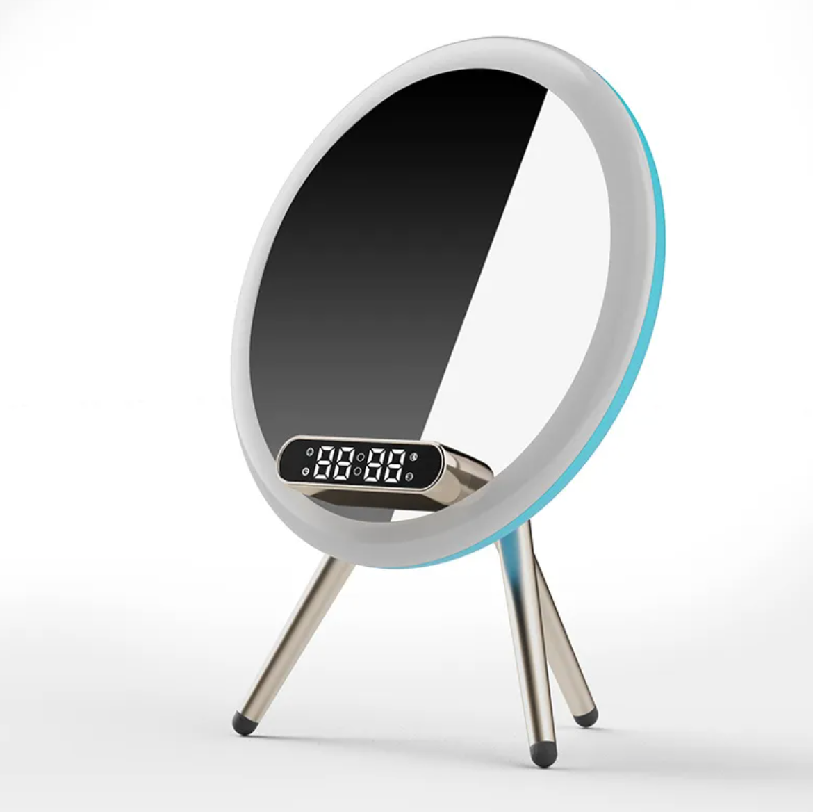 LED Mirror Alarm Clock with Wireless Charger & Bluetooth Speaker