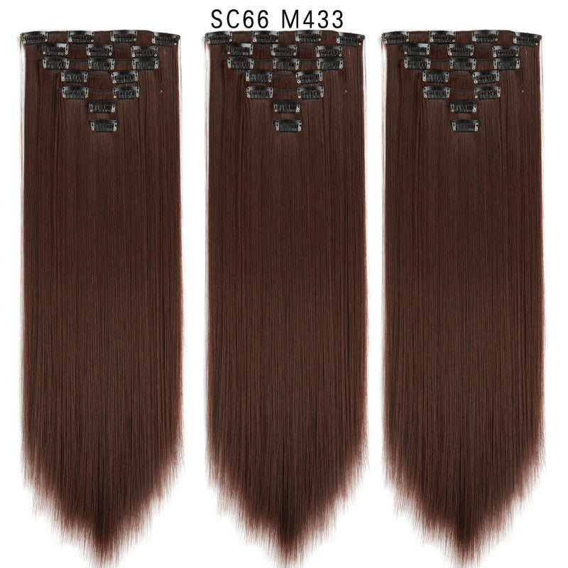7-Piece Traceless Long Straight Hair Extensions – High-Temperature Silk, 57 Colors
