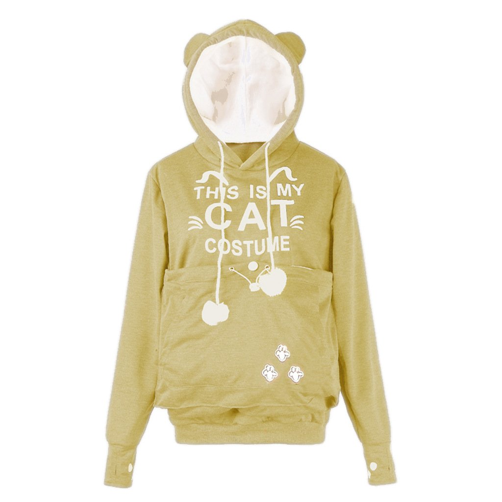 Women’s Alien Cat Printed Hooded Sweater – Cotton Blend Loose-Fit Graphic Pullover Hoodie, 12 Colors, S–4XL