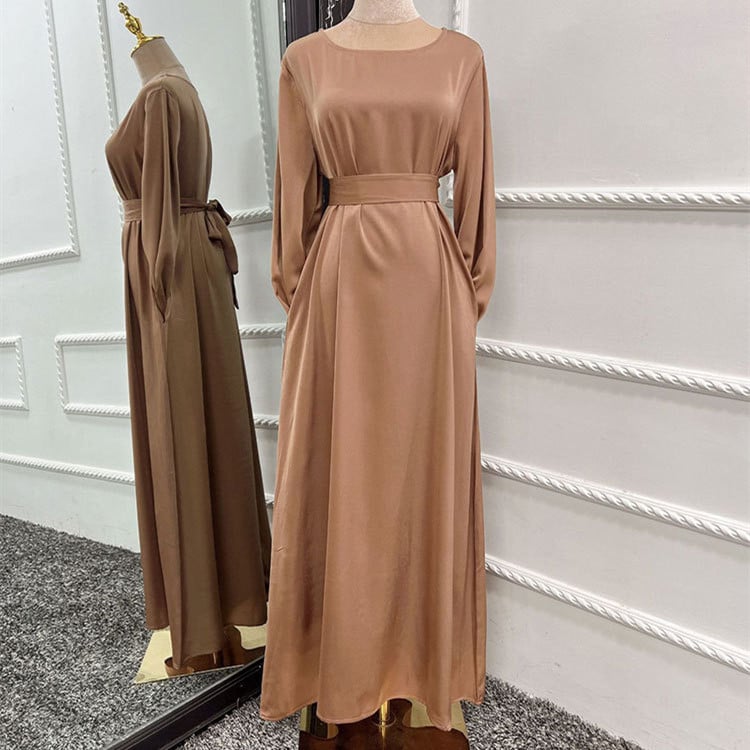 Soft Satin Gown Dress for Women – Elegant Long Sleeve Loose Fit Dress