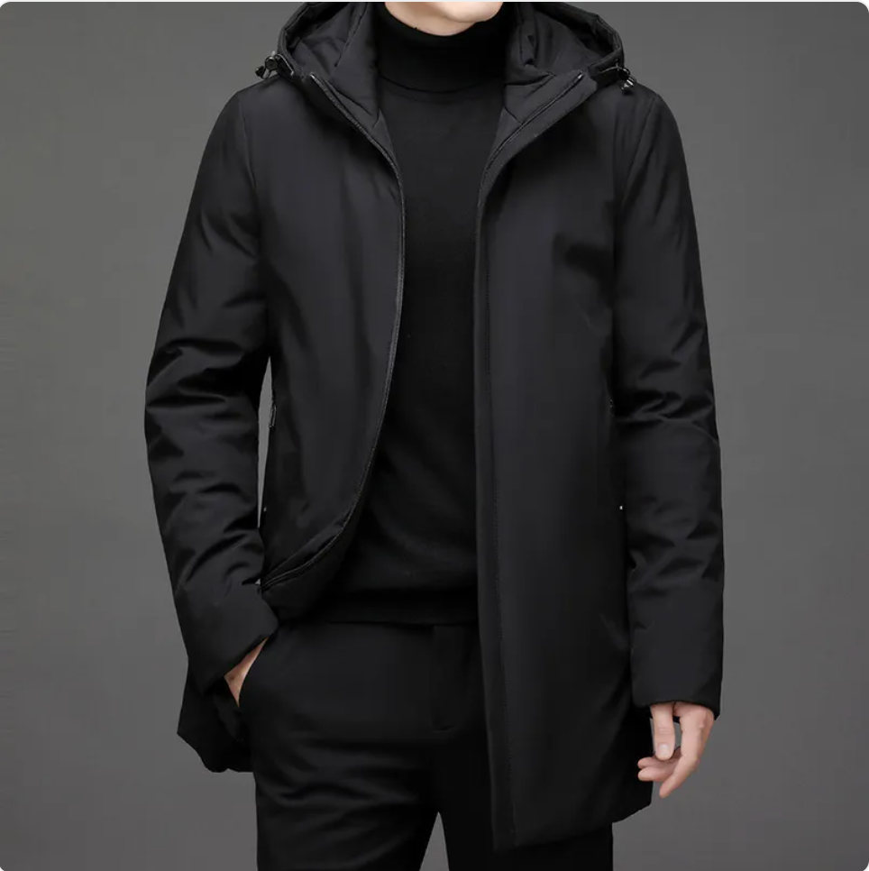 Men’s Thick Hooded Winter Coat – Warm Polyester Jacket, Black & Khaki, L–4XL