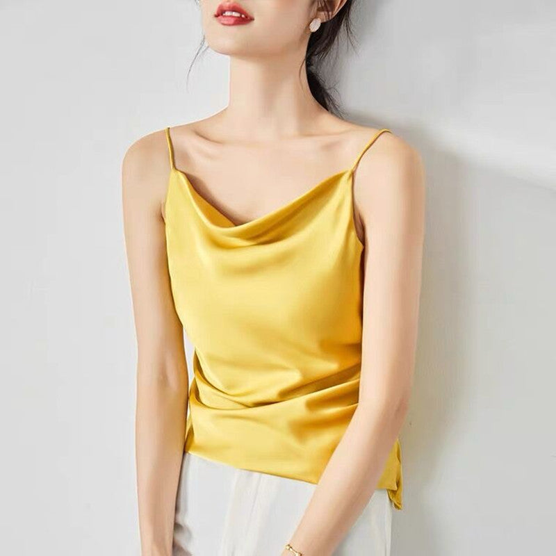 Women’s Avocado Green Silk Satin Tank Top – Elegant Sleeveless Camisole