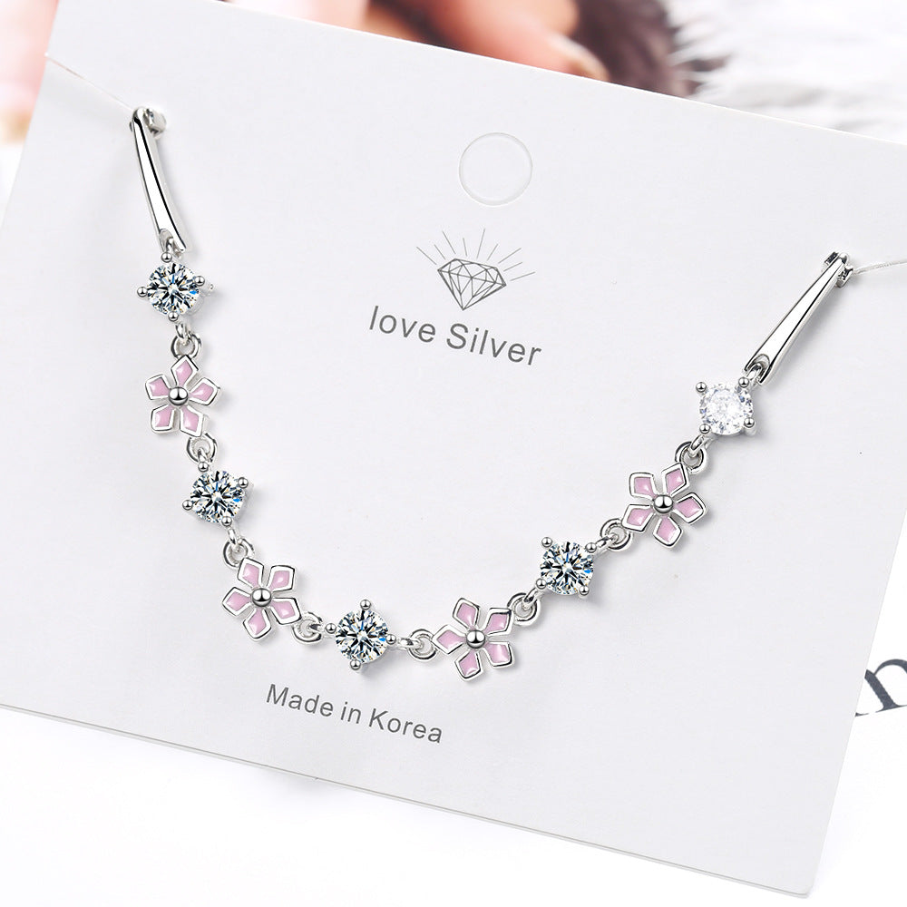 Women’s Cherry Blossom Bracelet – Silver Platinum-Plated Floral Jewelry