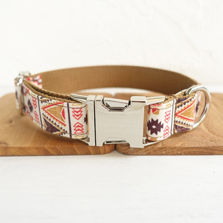 Bohemian Dog Collar – Adjustable Brown Polyester Pet Collar for Dogs