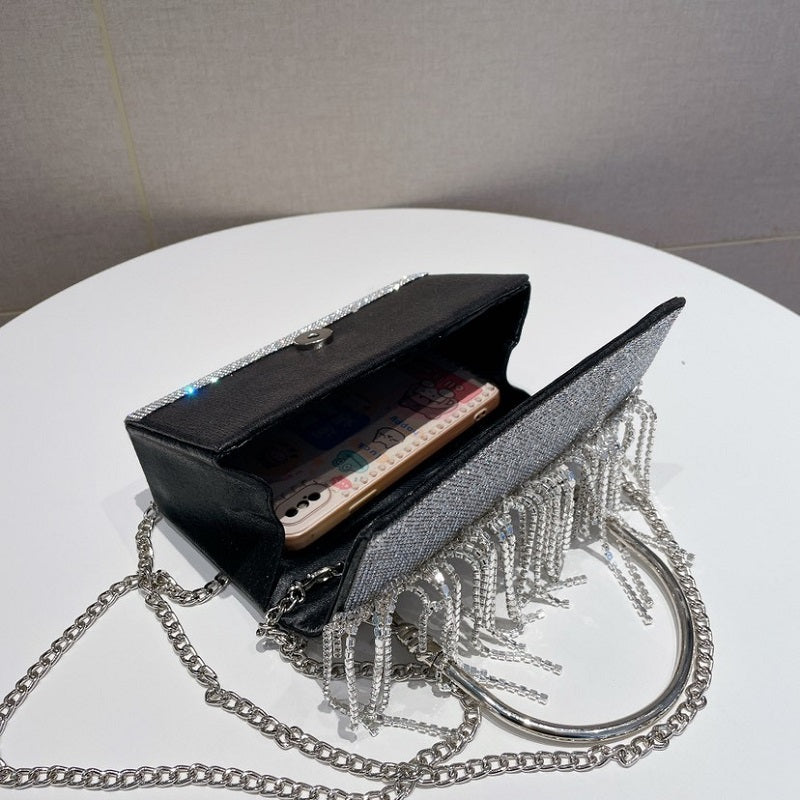 Luxury Rhinestone Evening Clutch Bag for Women – Sparkling Box Handbag with Tassel