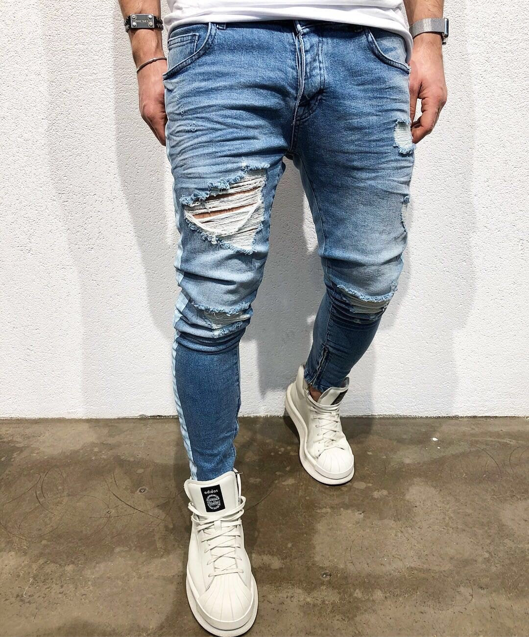Men’s Tapered Denim Trousers – Slim Casual Fashion Jeans