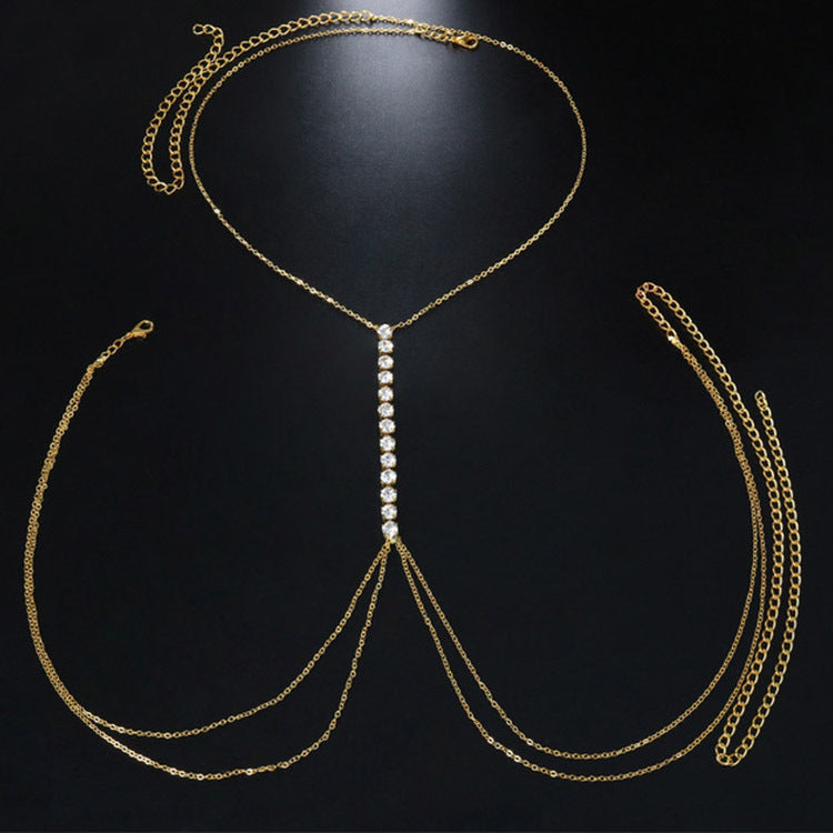 Women’s Rhinestone Chest Body Chain – Lightweight Gold & Silver Diamond-Studded Statement Jewelry