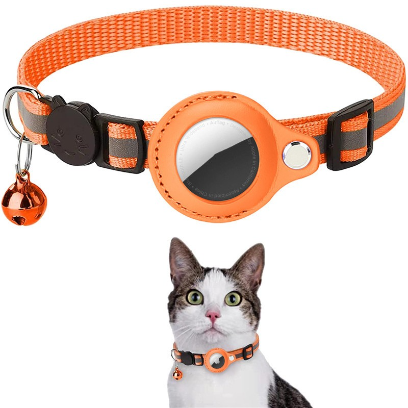 Reflective Breakaway Cat AirTag Collar – Waterproof Tracker Holder with Bell
