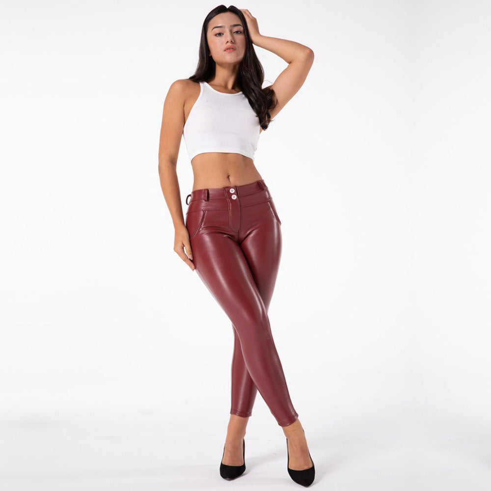 Women’s Plus Size Slimming Dance Fitness Pants – Fleece PU Leather Pencil Leggings, XXS–3XL