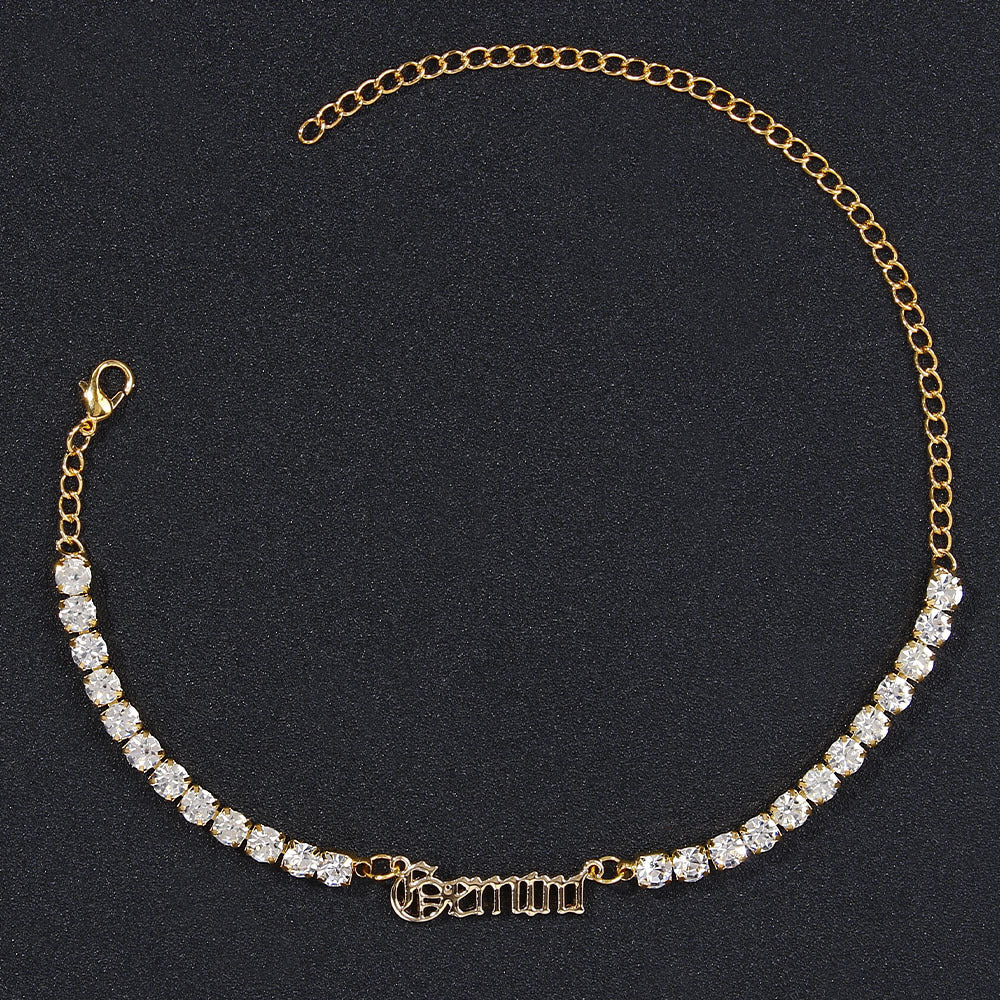 Stainless Steel Zodiac Anklet with Rhinestones