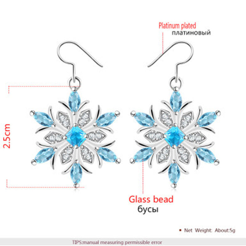 Platinum Water Blue Snowflake Earrings for Women – Elegant Sparkling Jewelry