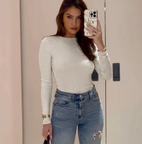 Elegant Long Sleeve Glitter T-Shirt for Women (One Piece)