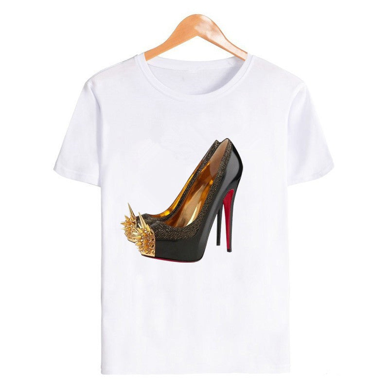 Leopard Print Diamond Short Sleeve T-Shirt for Women