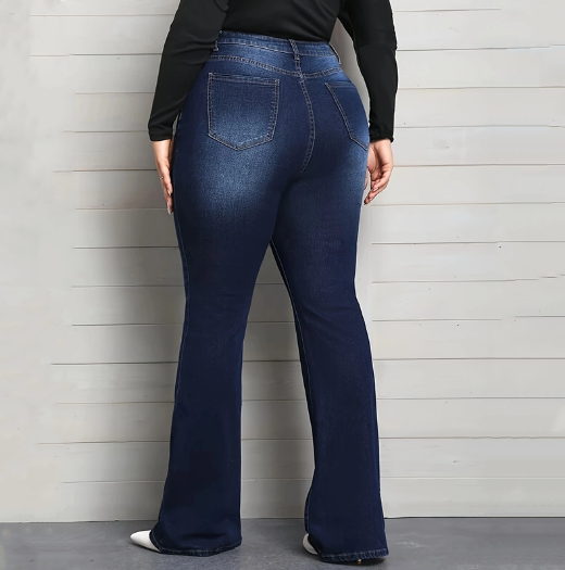 Women’s High-Waisted Stretch Bootcut Jeans – Blue Plus Size Flared Denim, XL–5XL