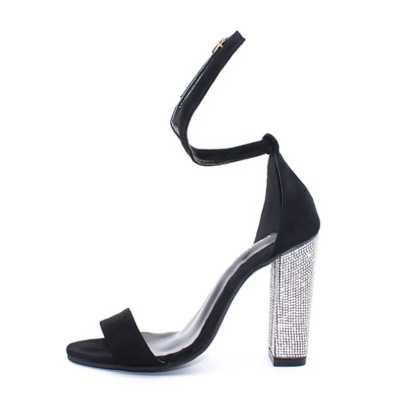 Stylish Gold Rhinestone High Heel Sandals with Anklet