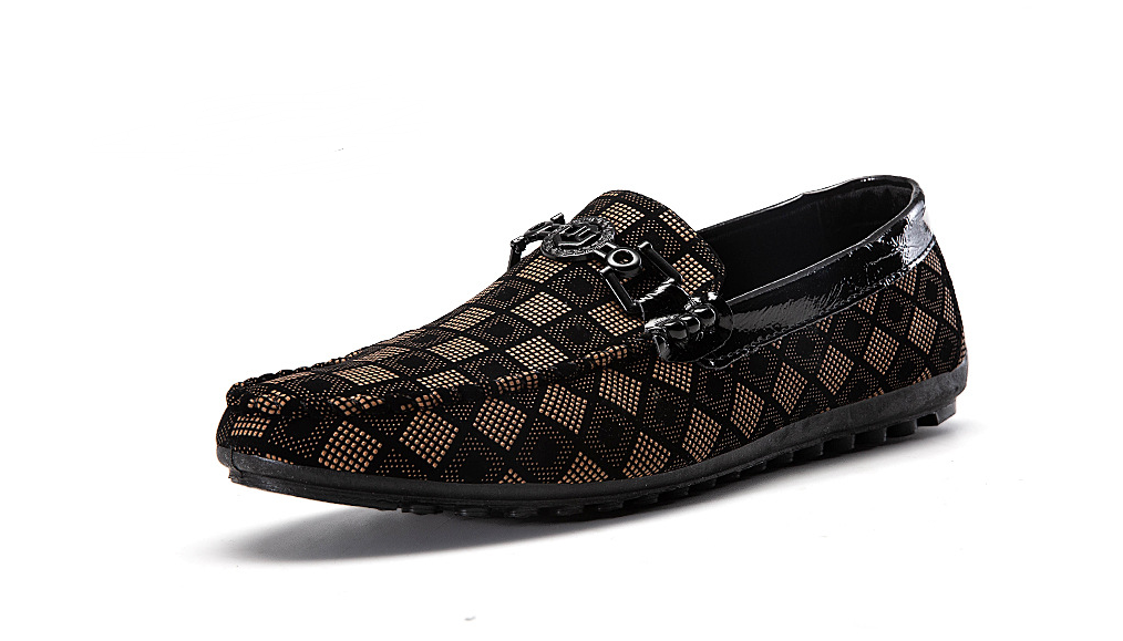 Men’s Checkered Slip-On Loafers – Casual Driving Shoes