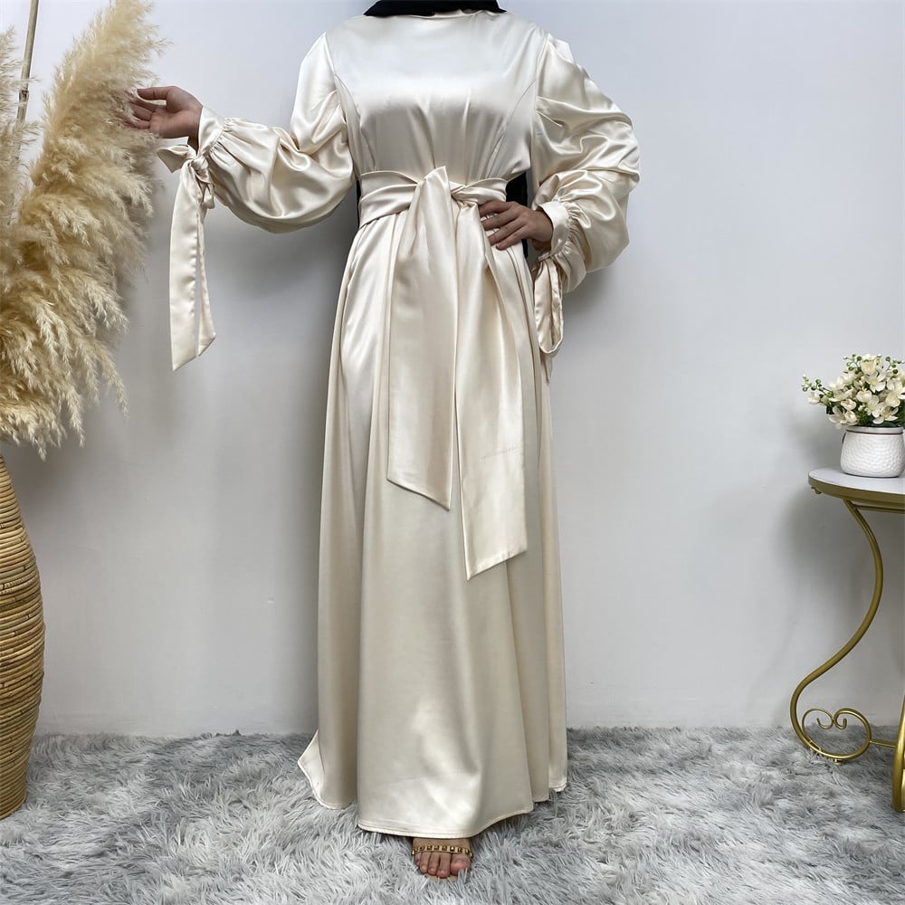 Elegant Satin Lace-Up Sleeve Dress – Women’s Slim-Fit Formal Evening Dress
