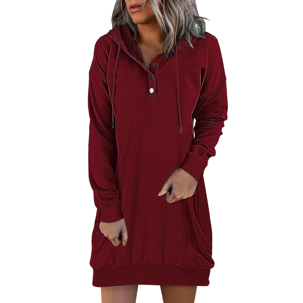 Women’s Solid Hooded Drawstring Sweater – Cozy Long Sleeve Polyester Pullover Hoodie, 8 Colors, S–2XL