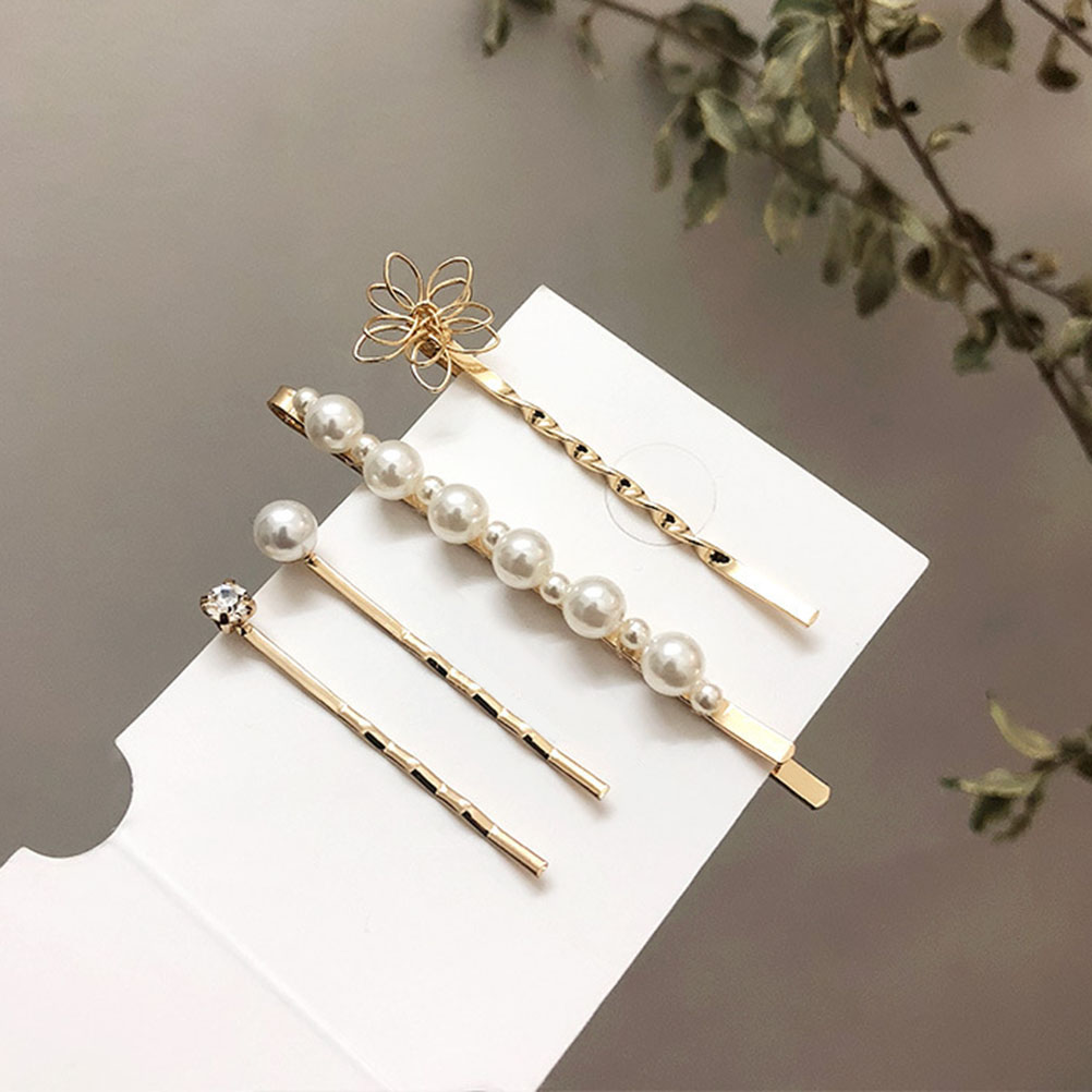 4-Piece White Pearl Hair Clip Set for Women – Elegant Decorative Hair Accessories