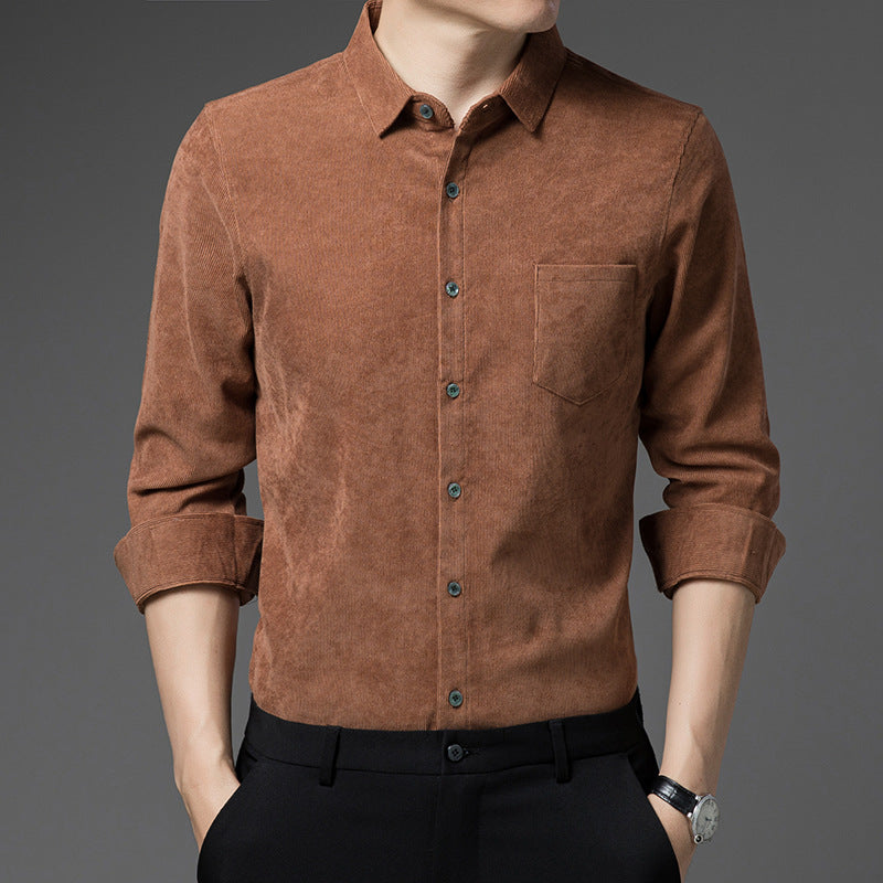 Men’s Thickened Long Sleeve Casual Shirt – Warm Lapel Cardigan Shirt, M–4XL