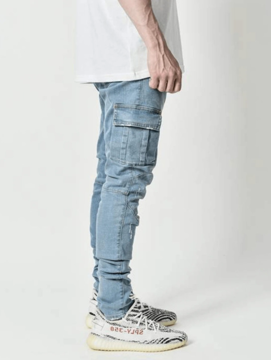 Men’s Skinny Cargo Jeans with Side Pockets – 80% Cotton Micro-Stretch Tapered Denim Pants, S–3XL