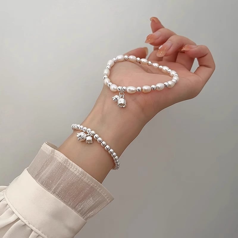 Lily Pearl Bracelet for Women – Elegant Alloy Ball & Pearl Bracelet with Electroplated Geometric Design