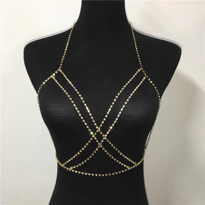 Women’s Geometric Rhinestone Body Chain – Lightweight Bikini, Chest & Waist Statement Jewelry