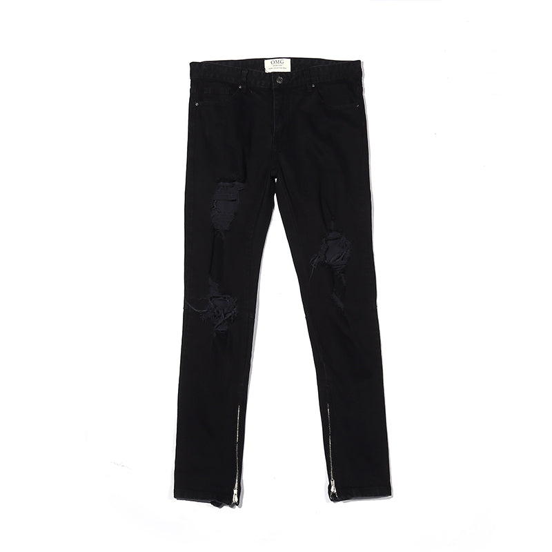 Men’s High Street Black Torn Jeans – Stretch Cotton Washed Ripped Denim Pants, M–2XL
