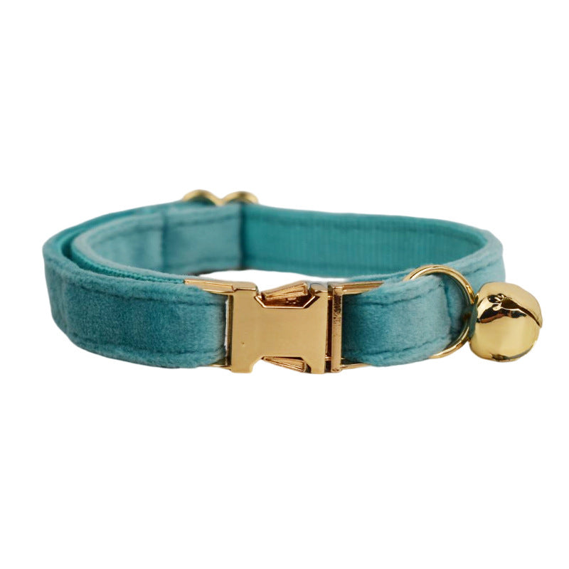 Turquoise Velvet Cat Collar with Bow & Bell – Soft Luxury Collar Set for Cats