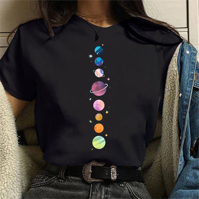 Aesthetic Universe Planets Graphic T-Shirt for Women