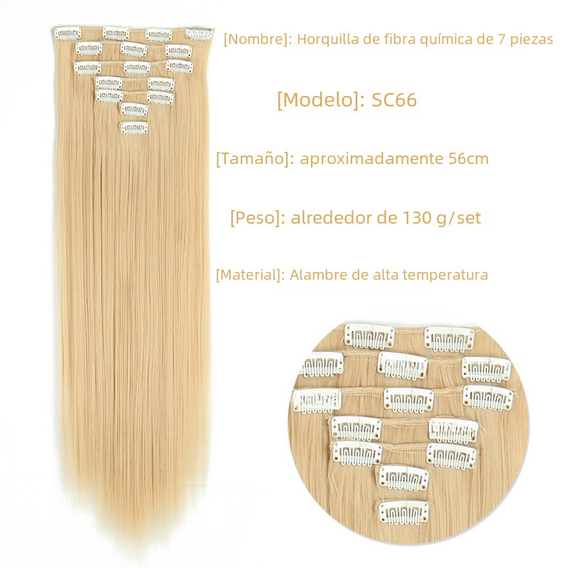 7-Piece Traceless Long Straight Hair Extensions – High-Temperature Silk, 57 Colors