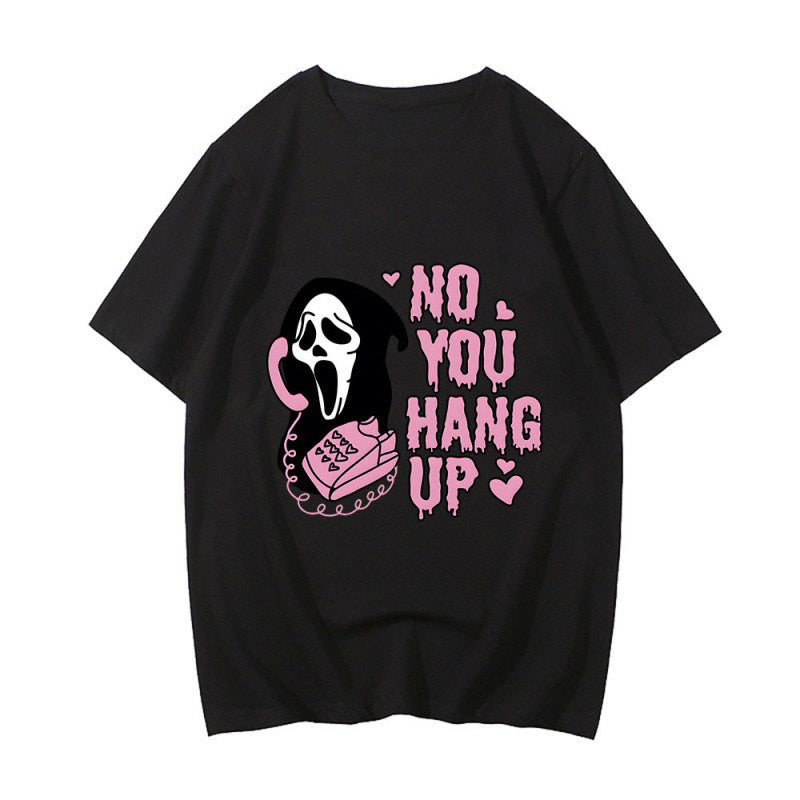 Cartoon Grim Reaper Print Casual T-Shirt for Women