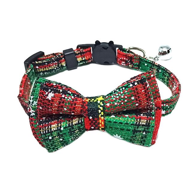 Cotton Cat Collar with Plaid Bow Tie & Removable Bell – Adjustable 28CM Pet Collar