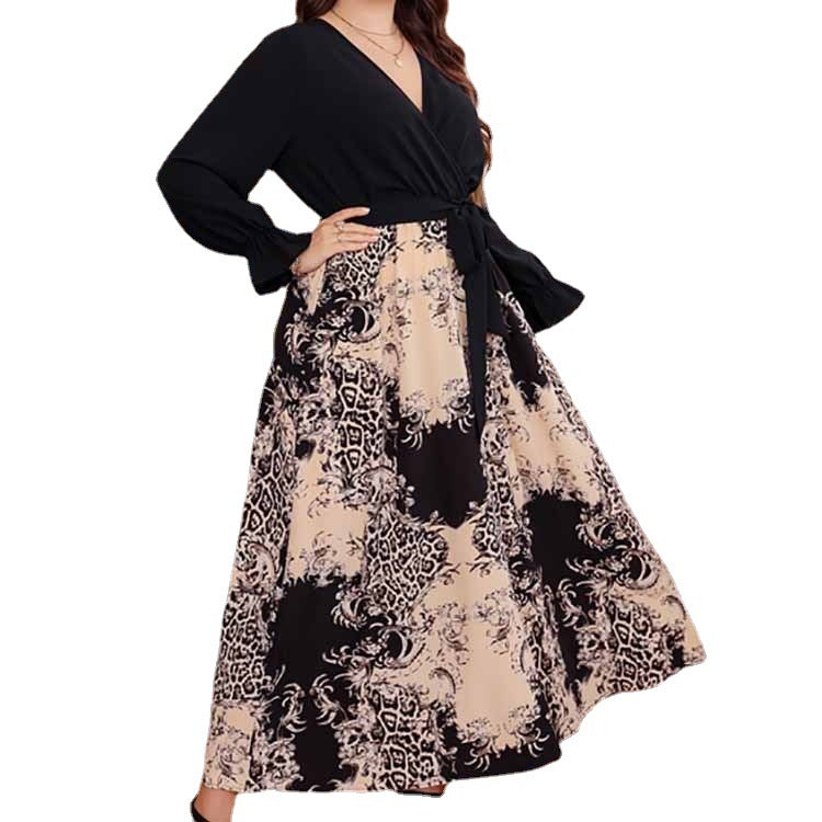 Plus Size Color Block V-Neck Maxi Dress – Women’s Ruffle Sleeve Flowy Dress L–4XL