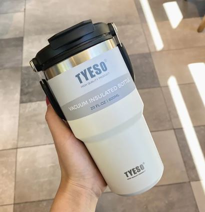 TYESO Stainless Steel Drinking Cup – 304 Steel Insulated Tumbler with Straw & Handle