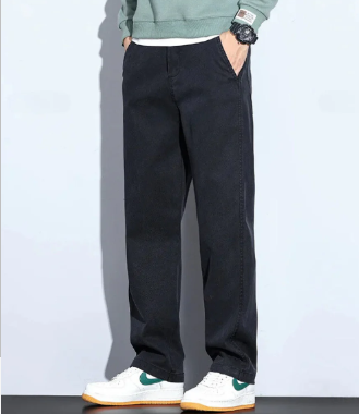 Men’s Thick Elastic Waist Wide-Leg Jeans – Bamboo Fiber & Rabbit Hair Blend Relaxed Straight Pants, M–5XL