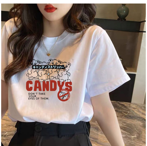Women’s Curly Bear Oversized T-Shirt – Loose Fit Summer Graphic Tee
