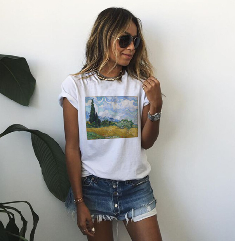 Van Gogh Print Loose T-Shirt for Women