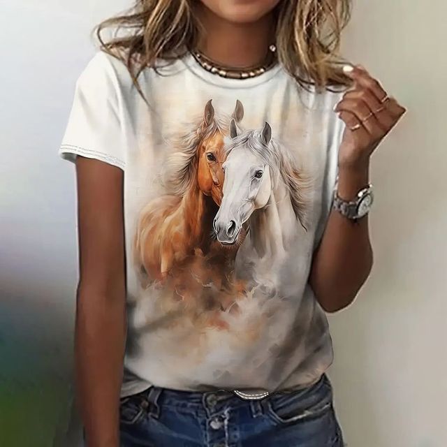 Summer Horse 3D Print Oversized T-Shirt for Women