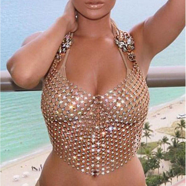 Exaggerated Body Chain – Rhinestone Bikini Chest Accessory