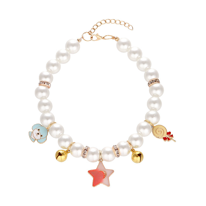 Hand-Woven Pearl Cat Collar – Adjustable Luxury Jewelry Collar for Cats