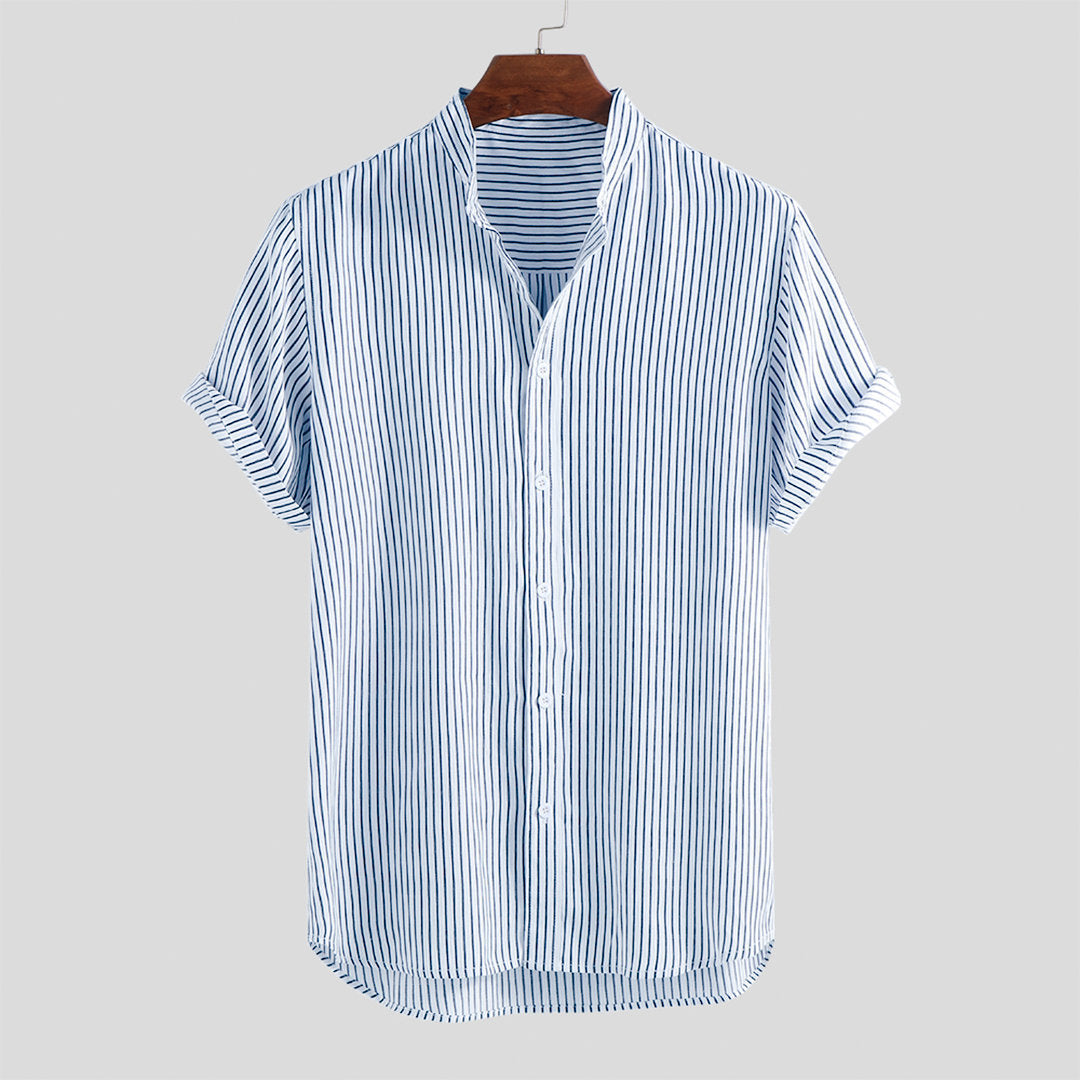 Men’s Striped Stand Collar Shirt – Mercerized Cotton & Tencel Casual Business Shirt, M–4XL