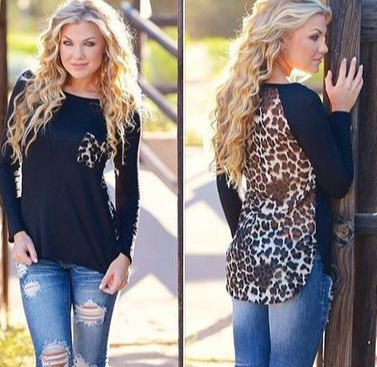 Women's Leopard Print Chiffon T-Shirt – Long Sleeve Pocket Top