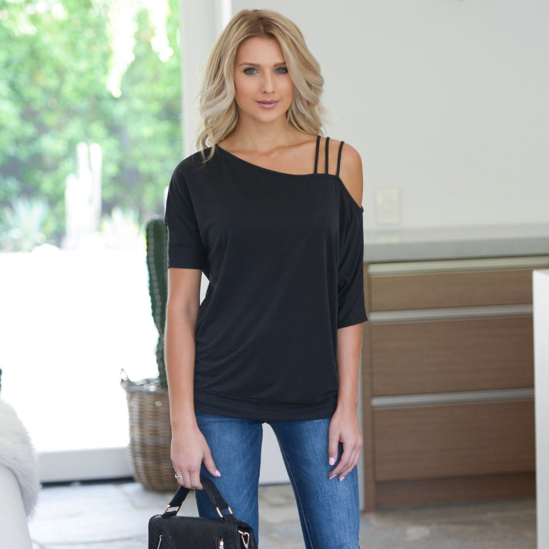 Plus Size Off-Shoulder T-Shirt for Women with Ties