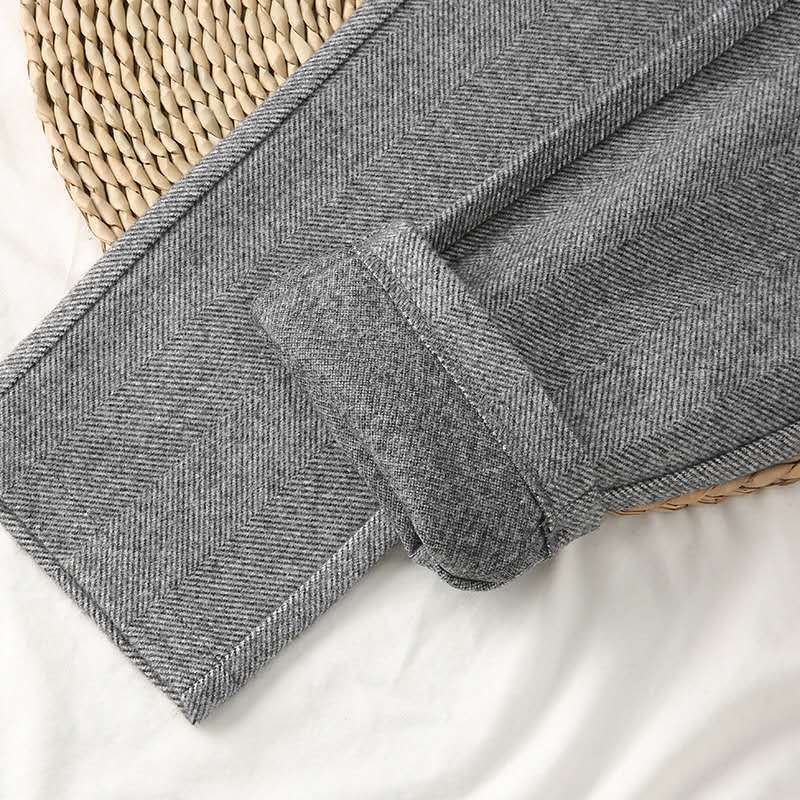 Women's Casual Woolen Trousers – Herringbone Straight-Leg Pants