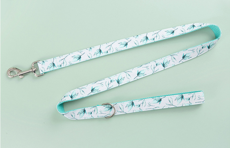 Tropical Leaf Dog & Cat Collar Set – Bowtie Collar & Matching Leash with Metal Buckle