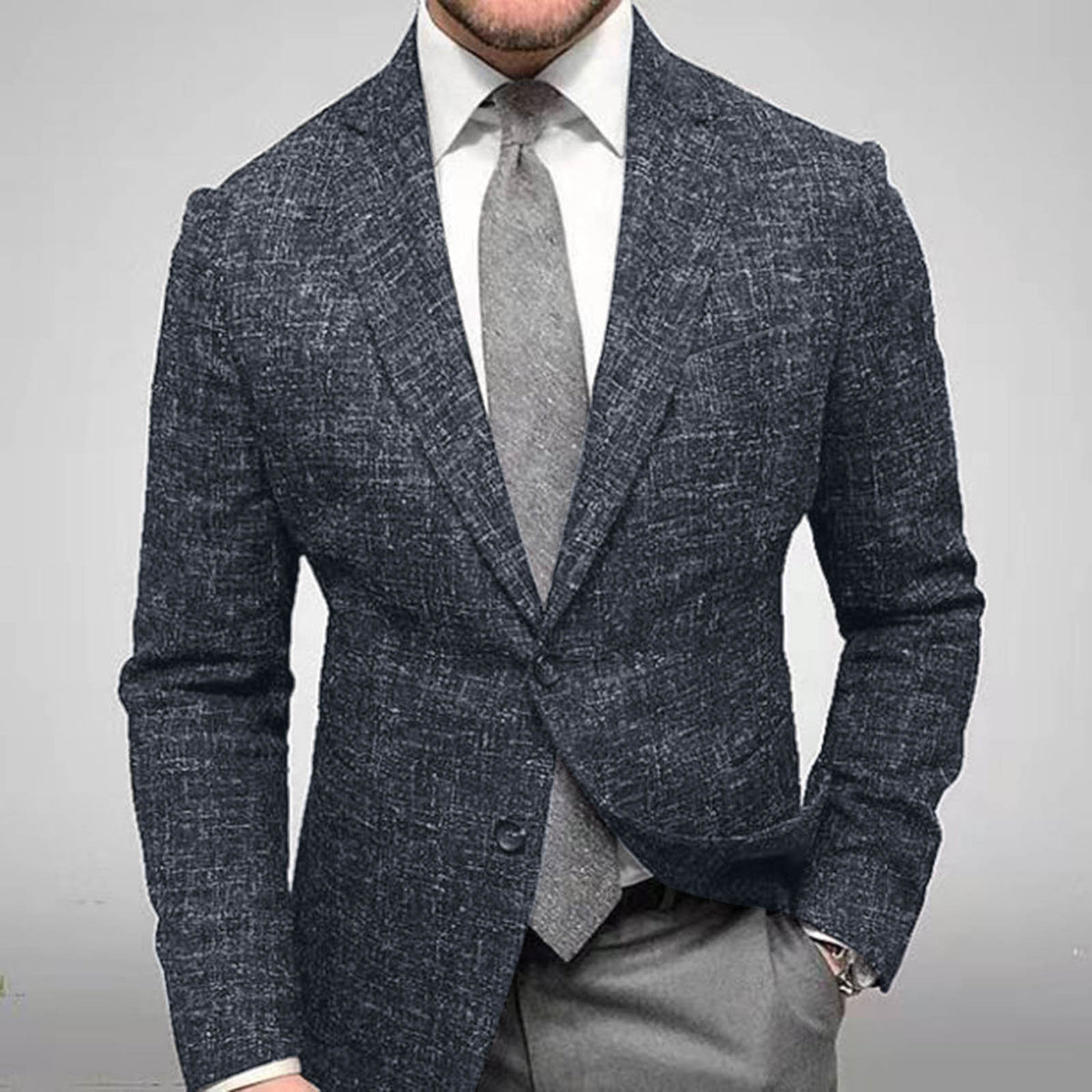 Men’s Plaid Business Blazer – Long Sleeve Spring & Fall Formal Jacket, S–3XL