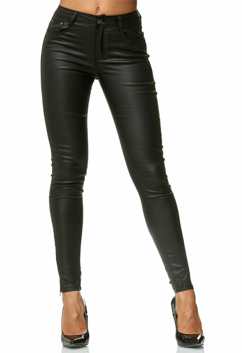 Faux Leather Pants for Women – Sleek Stretch Leatherette Trousers